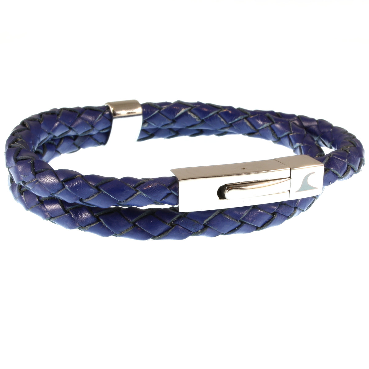 lederarmband-herren-damen-blau-two-geflochten-Edelstahlverschluss-vorn-wavepirate-shop-f