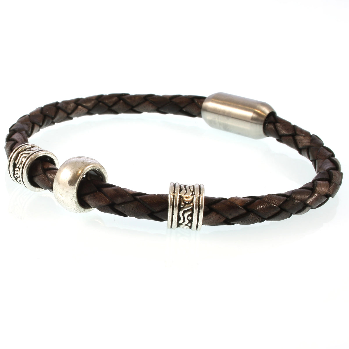 lederarmband-herren-damen-braun-silber-sylt-charm-geflochten-Edelstahlverschluss-hinten-wavepirate-shop-f