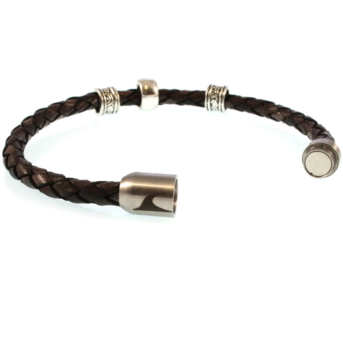 lederarmband-herren-damen-braun-silber-sylt-charm-geflochten-Edelstahlverschluss-offen-wavepirate-shop-f