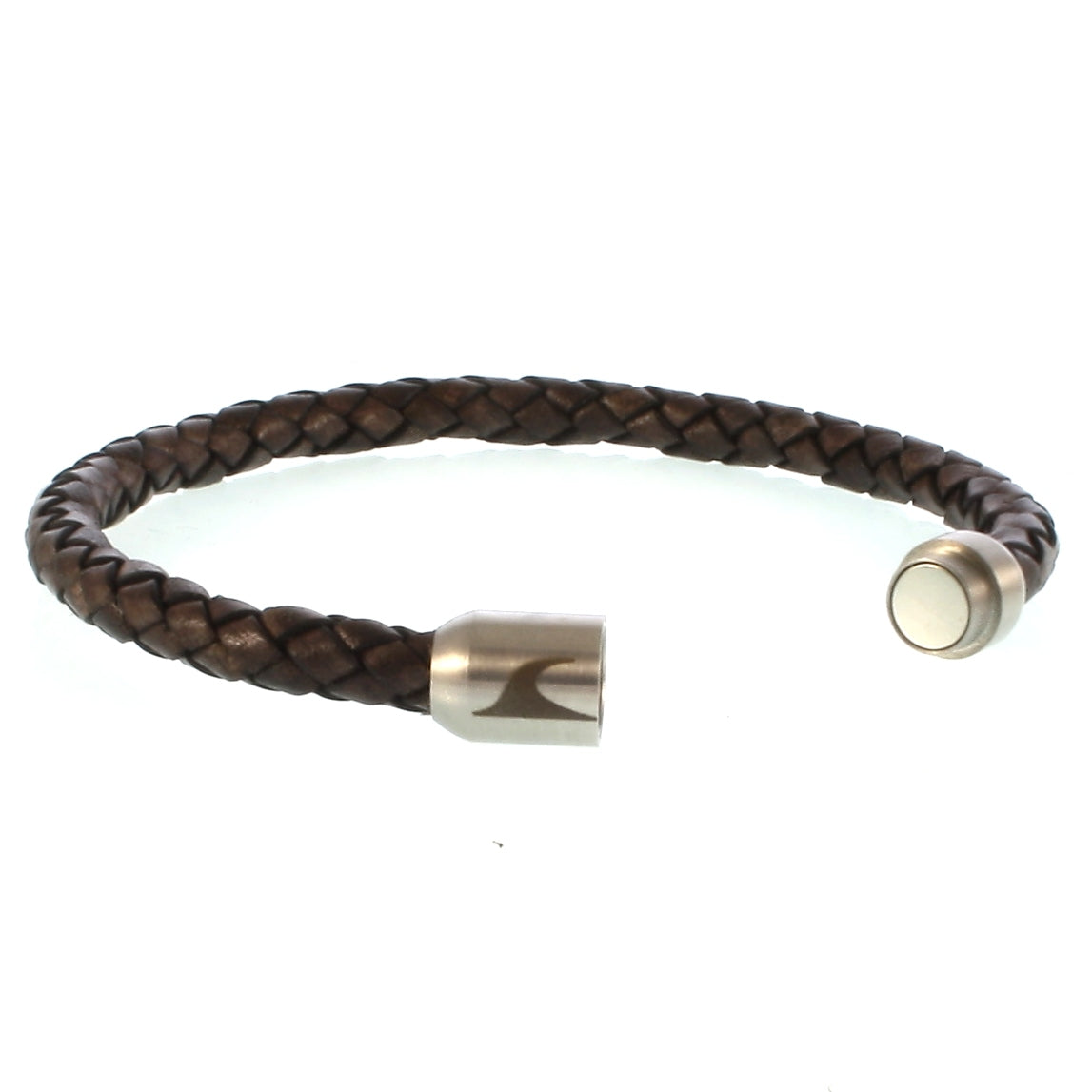 lederarmband-herren-damen-braun-silber-sylt-geflochten-Edelstahlverschluss-offen-wavepirate-shop-f