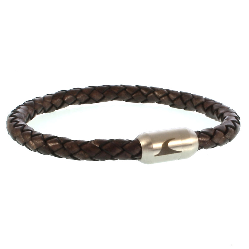 lederarmband-herren-damen-braun-silber-sylt-geflochten-Edelstahlverschluss-vorn-wavepirate-shop-f