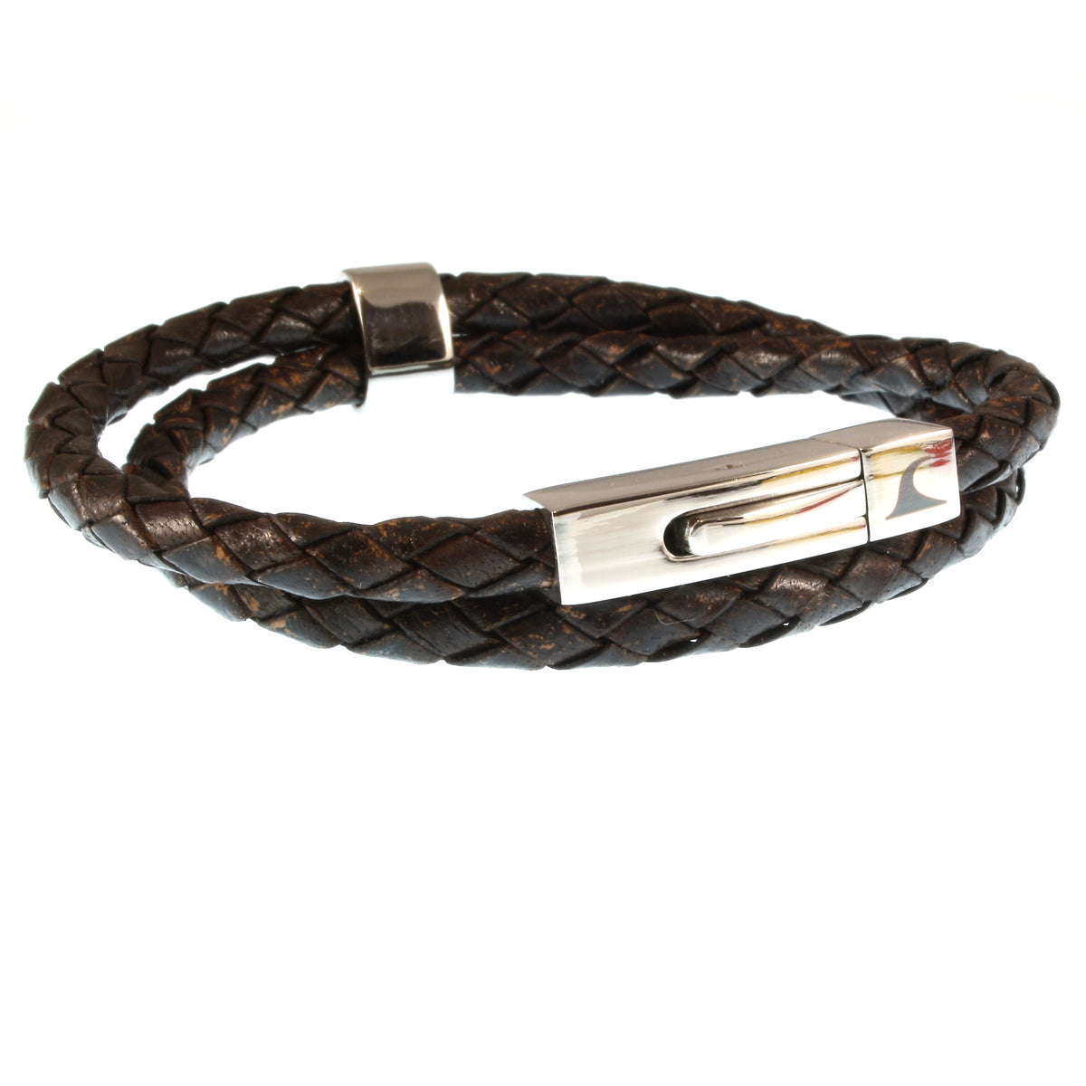 lederarmband-herren-damen-braun-two-geflochten-Edelstahlverschluss-vorn-wavepirate-shop-f