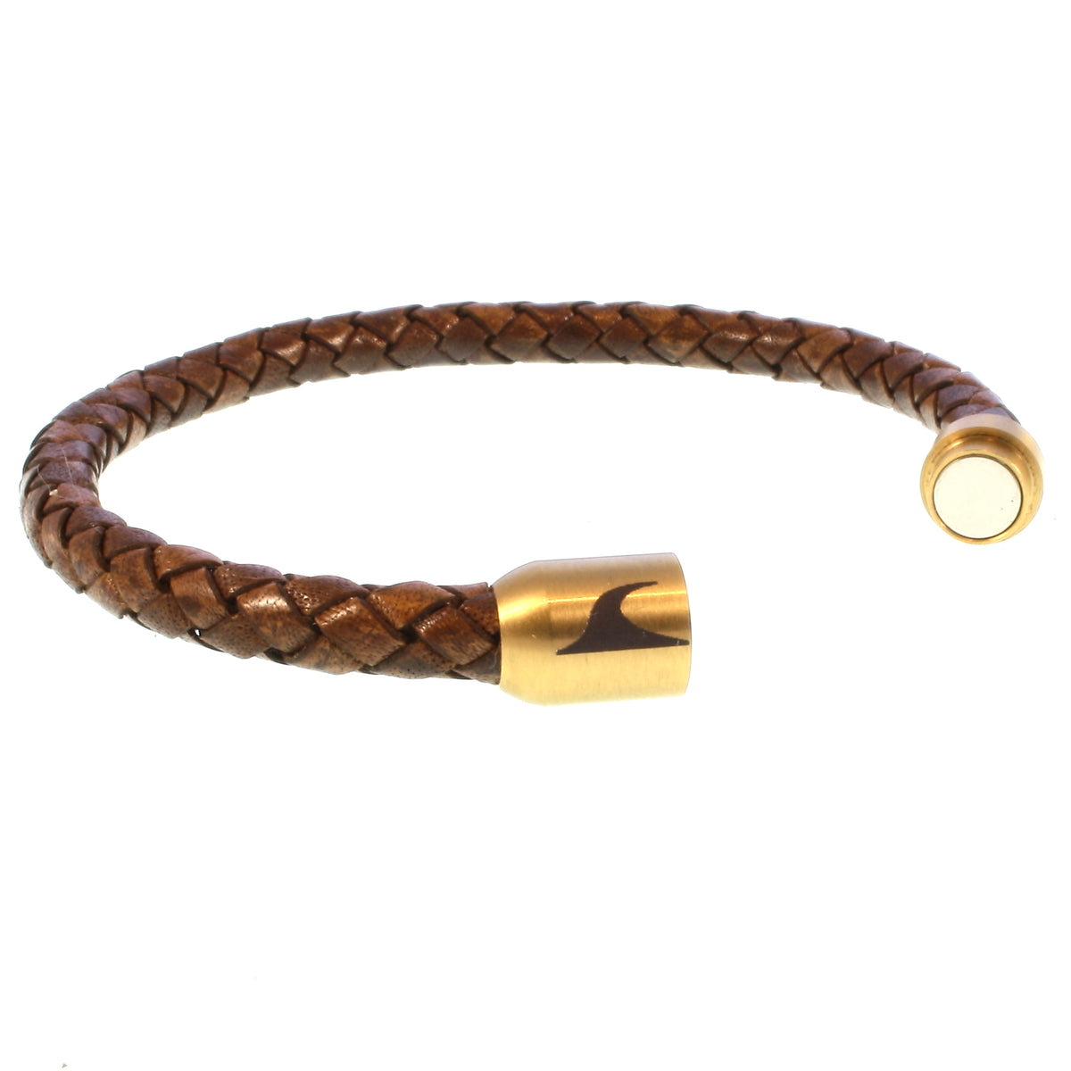 lederarmband-herren-damen-cognac-gold-sylt-geflochten-Edelstahlverschluss-offen-wavepirate-shop-f