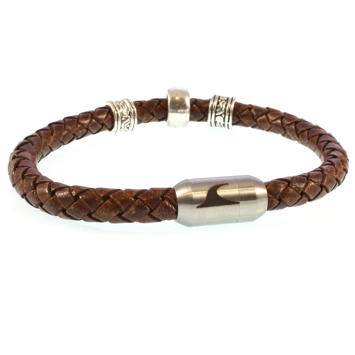 lederarmband-herren-damen-cognac-silber-sylt-charm-geflochten-Edelstahlverschluss-vorn-wavepirate-shop-f
