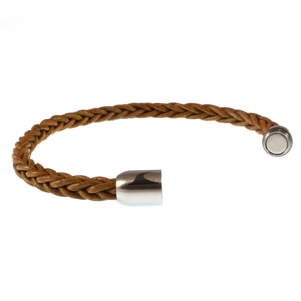 lederarmband-herren-damen-cognac-silber-sylt-geflochten-Edelstahlverschluss-offen-wavepirate-shop-8