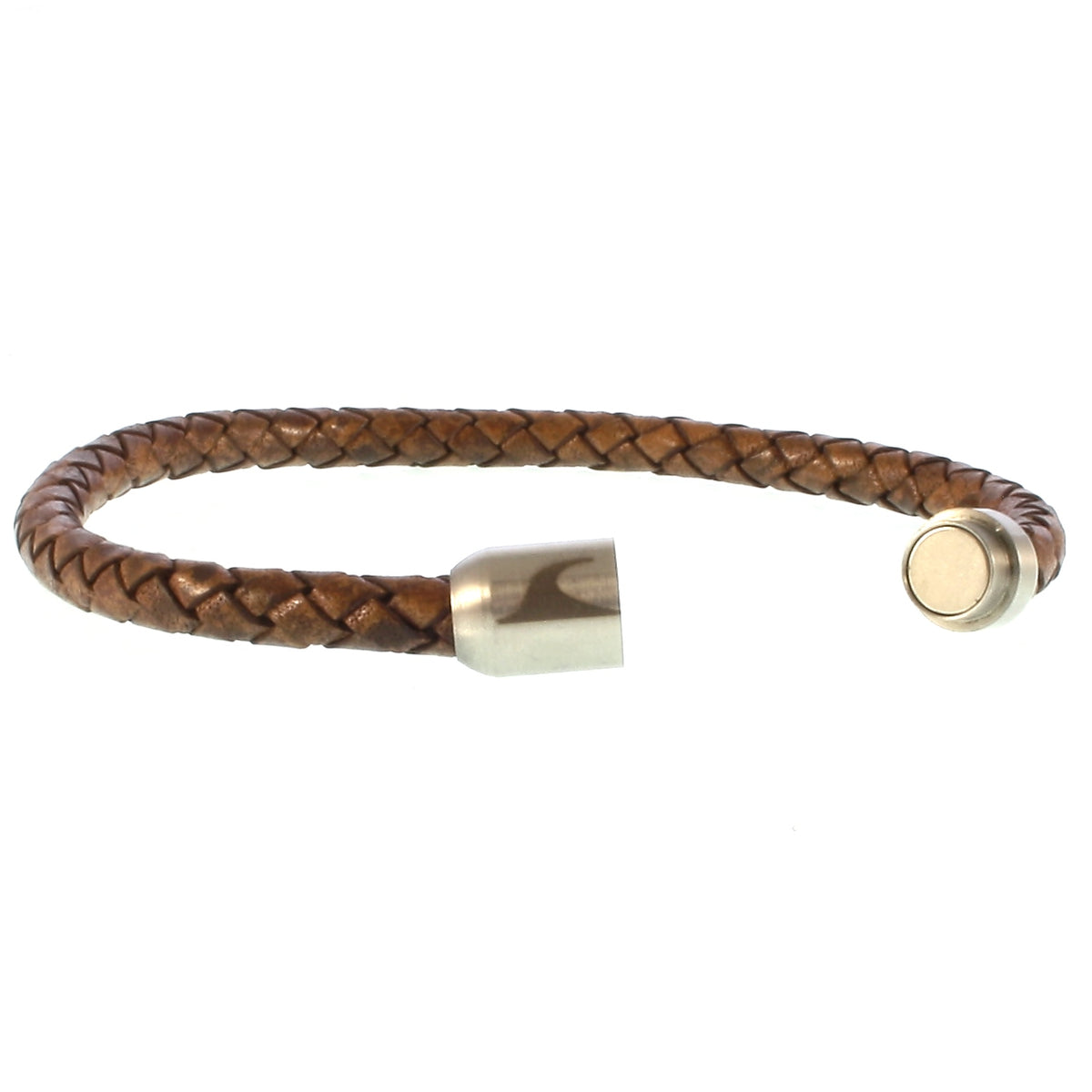 lederarmband-herren-damen-cognac-silber-sylt-geflochten-Edelstahlverschluss-offen-wavepirate-shop-f