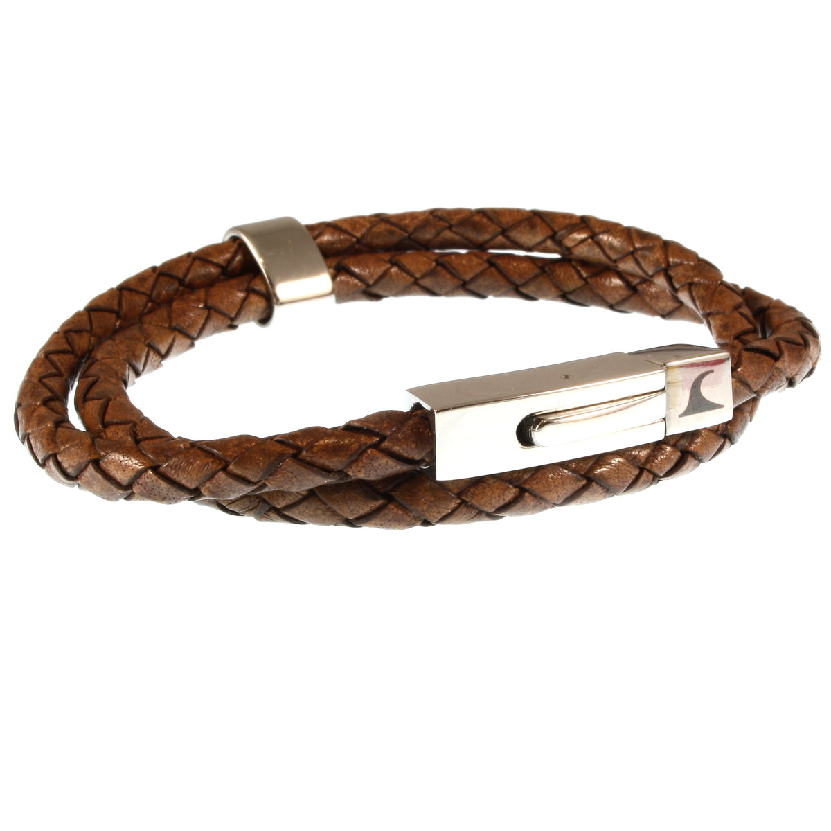 lederarmband-herren-damen-cognac-two-geflochten-Edelstahlverschluss-vorn-wavepirate-shop-f