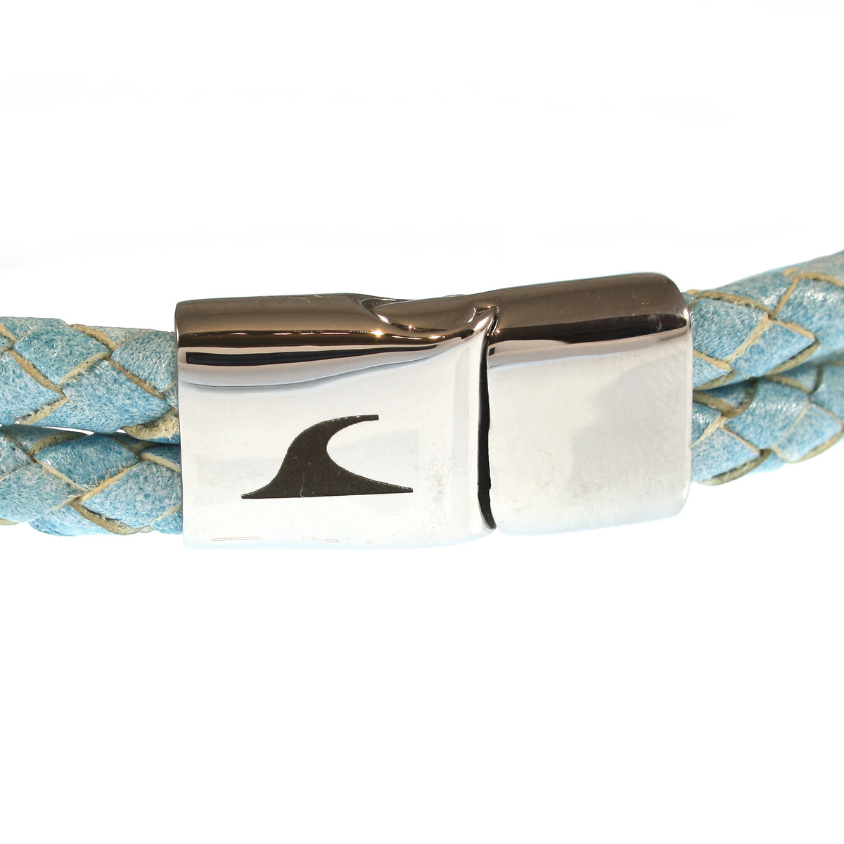 lederarmband-herren-damen-hellblau-ice-swell-geflochten-Edelstahlverschluss-detail-wavepirate-shop-mx