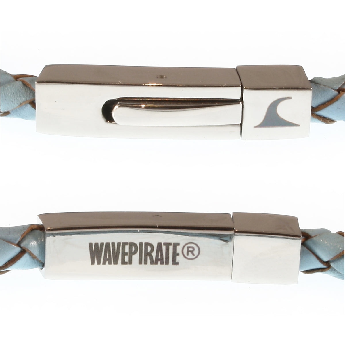 lederarmband-herren-damen-hellblau-two-geflochten-Edelstahlverschluss-detail-wavepirate-shop-f