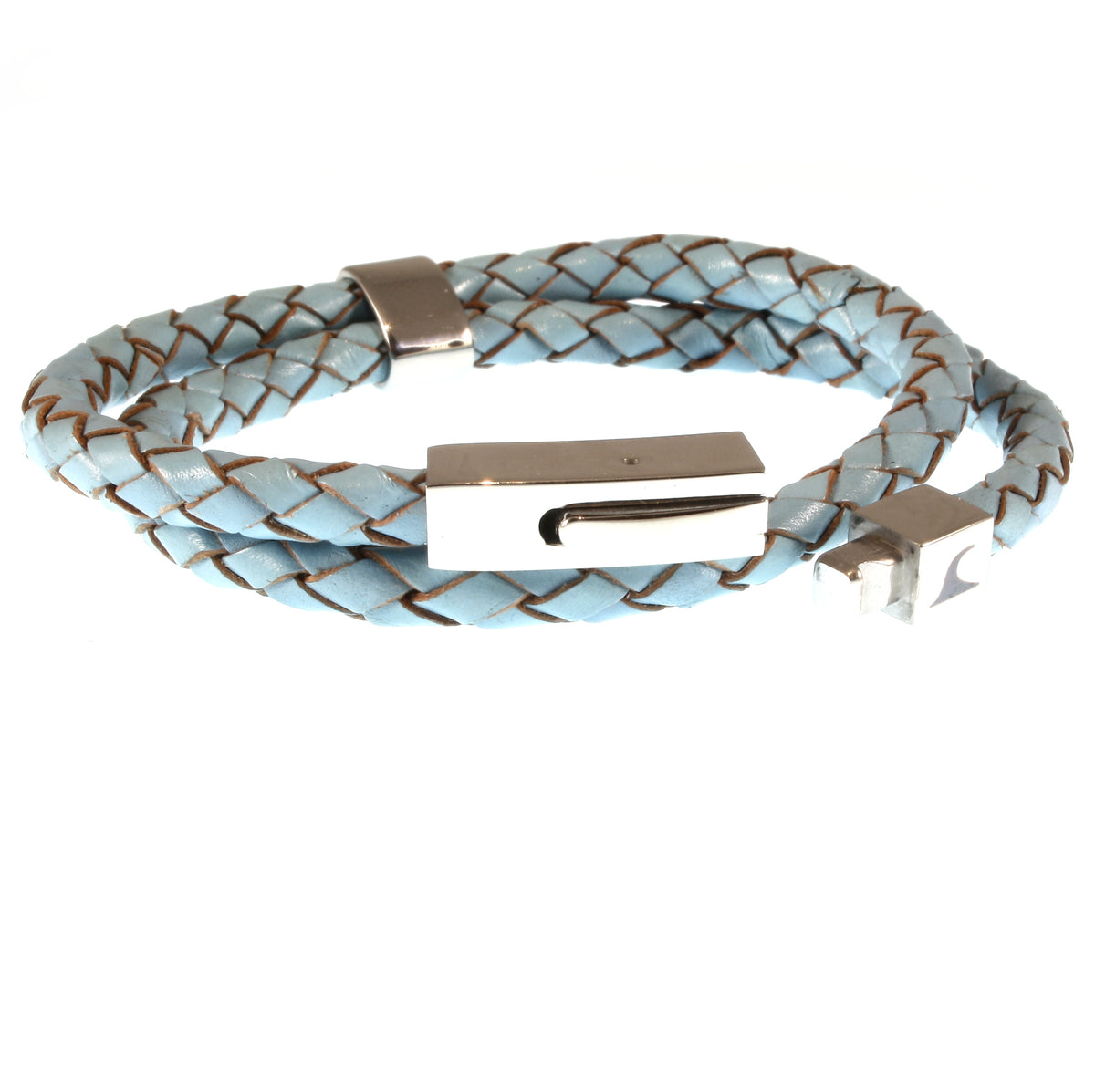 lederarmband-herren-damen-hellblau-two-geflochten-Edelstahlverschluss-offen-wavepirate-shop-f