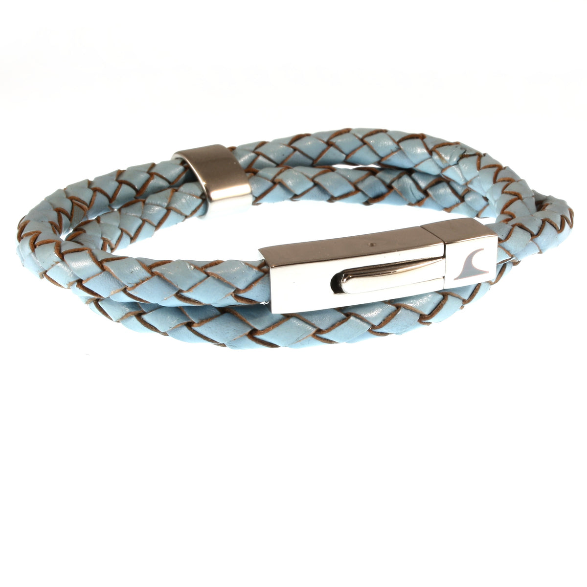 lederarmband-herren-damen-hellblau-two-geflochten-Edelstahlverschluss-vorn-wavepirate-shop-f