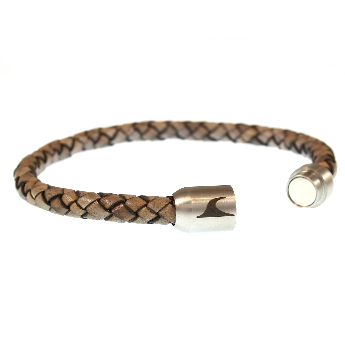 lederarmband-herren-damen-nuss-silber-sylt-geflochten-Edelstahlverschluss-offen-wavepirate-shop-f