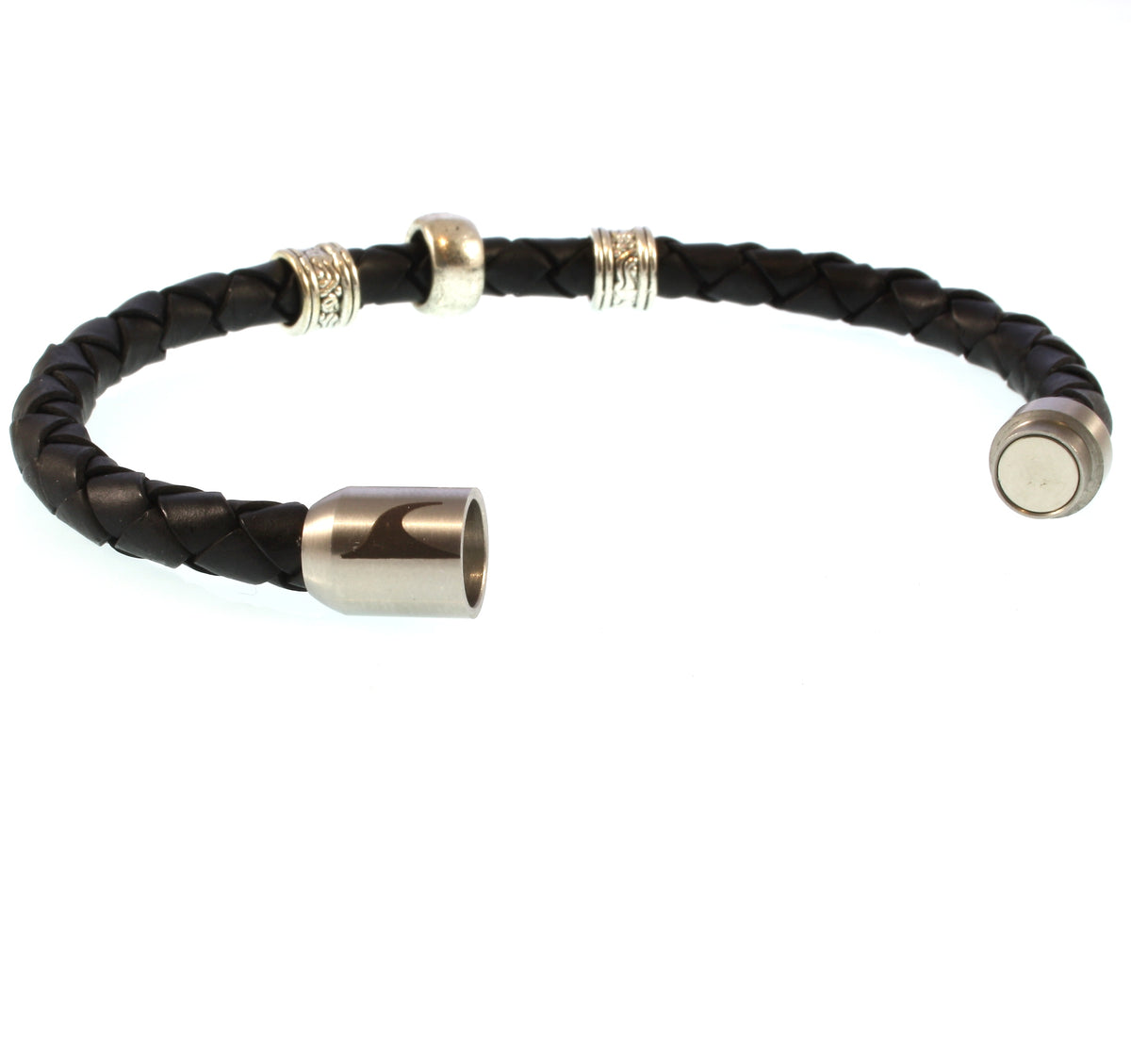 lederarmband-herren-damen-schwarz-silber-sylt-charm-geflochten-Edelstahlverschluss-offen-wavepirate-shop-f