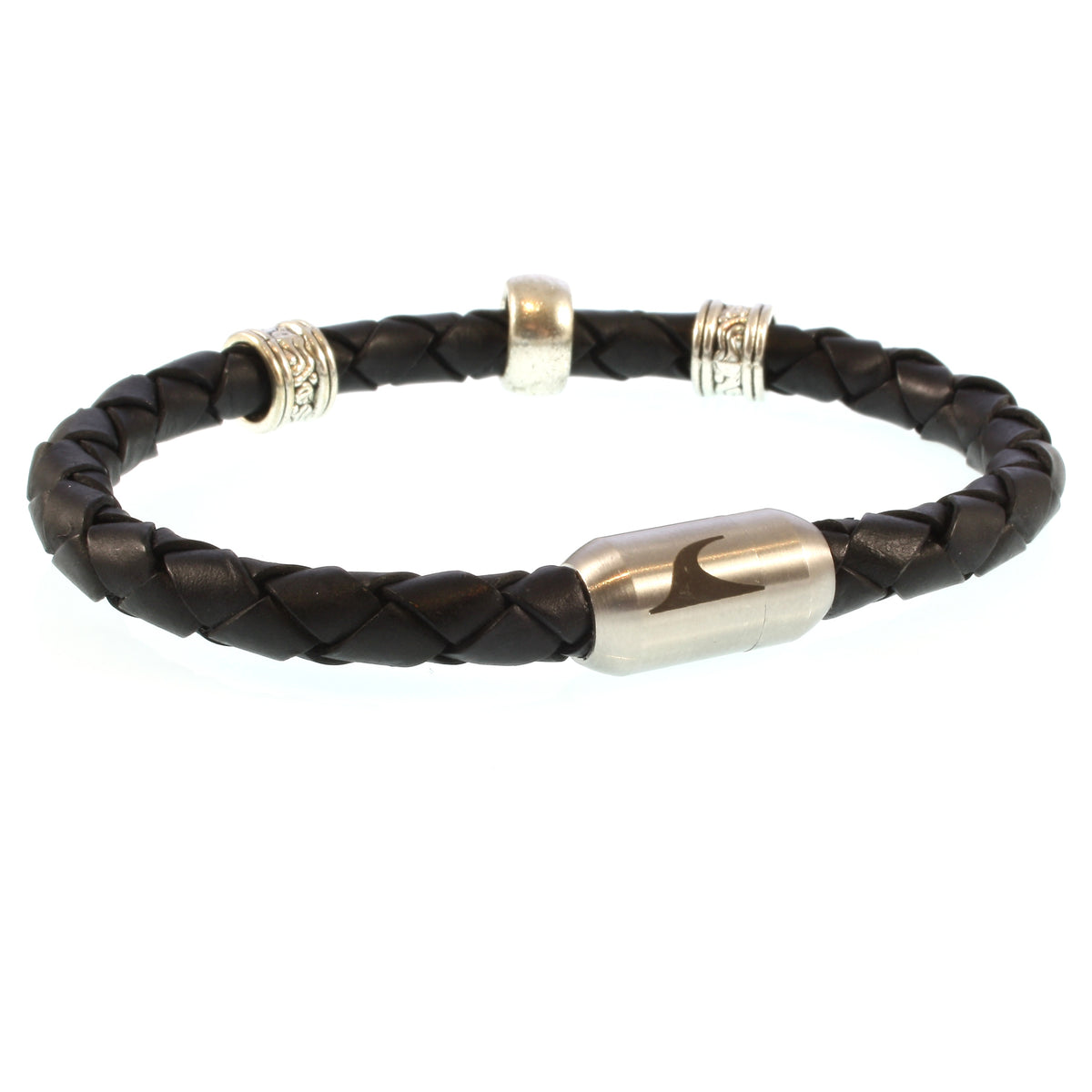 lederarmband-herren-damen-schwarz-silber-sylt-charm-geflochten-Edelstahlverschluss-vorn-wavepirate-shop-f