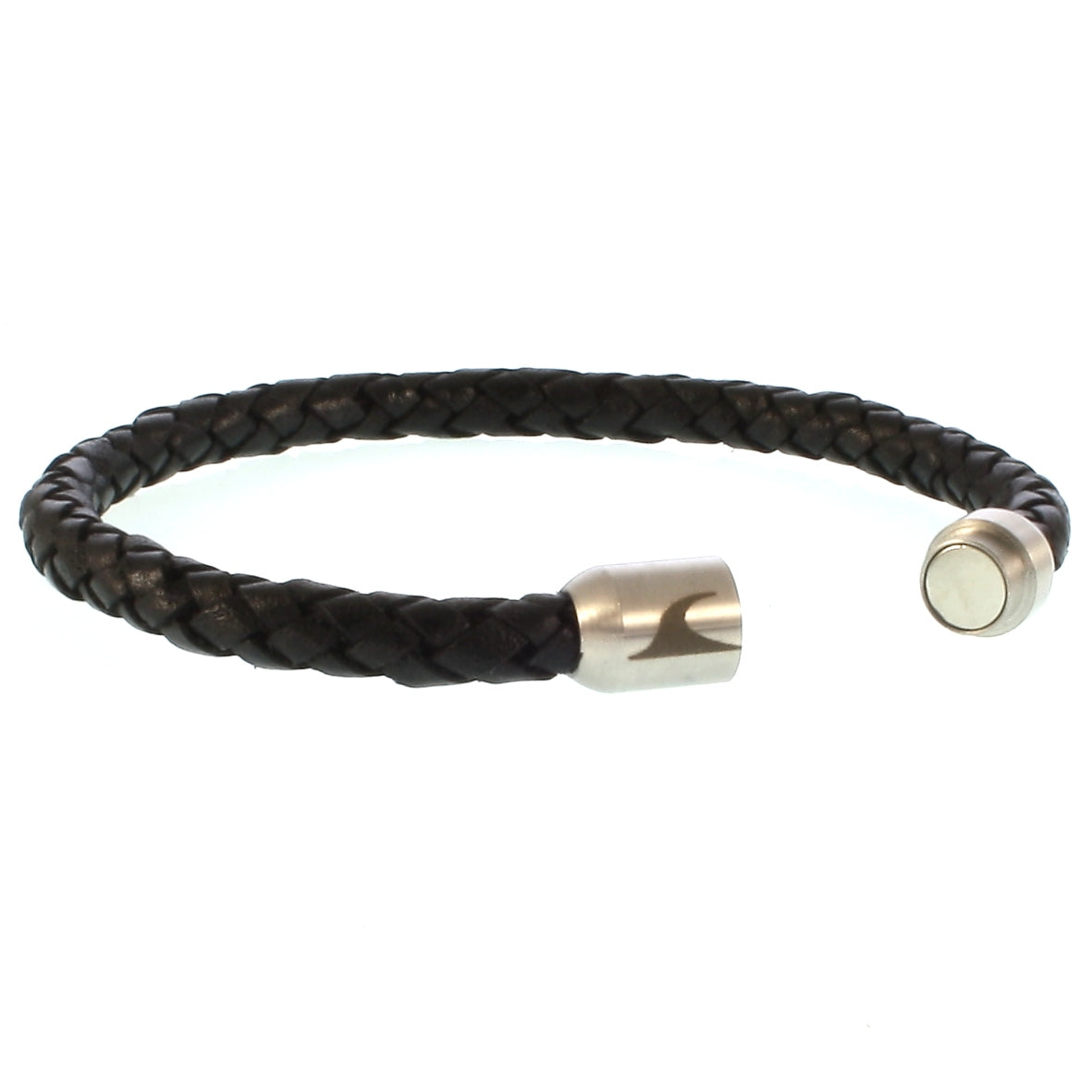 lederarmband-herren-damen-schwarz-silber-sylt-geflochten-Edelstahlverschluss-offen-wavepirate-shop-f