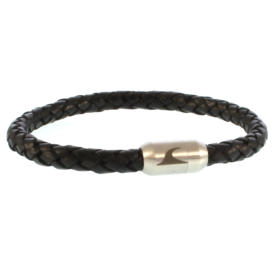 lederarmband-herren-damen-schwarz-silber-sylt-geflochten-Edelstahlverschluss-vorn-wavepirate-shop-f