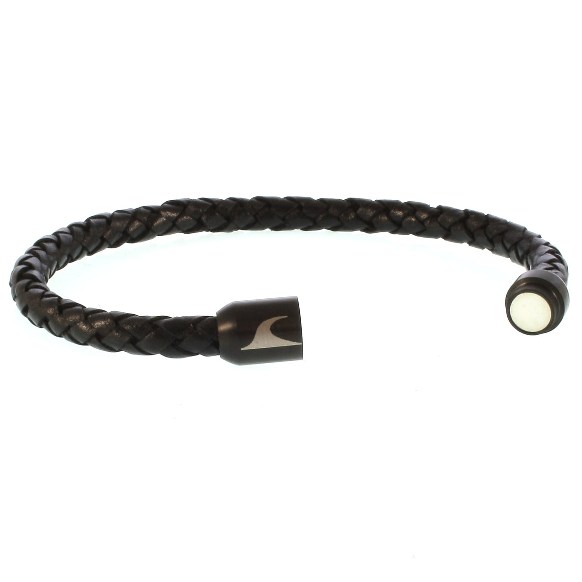 lederarmband-herren-damen-schwarz-sylt-geflochten-Edelstahlverschluss-offen-wavepirate-shop-f