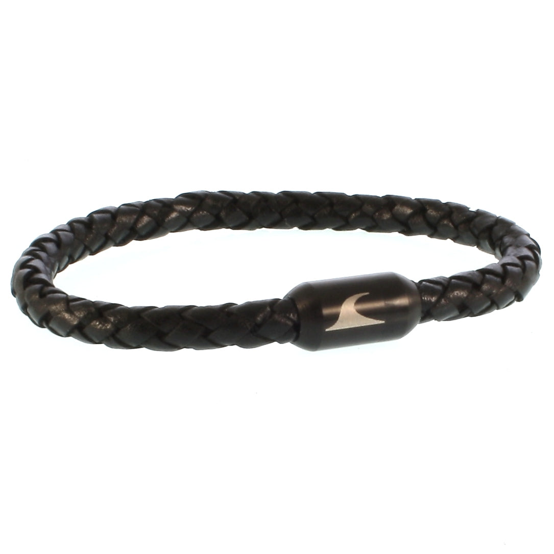lederarmband-herren-damen-schwarz-sylt-geflochten-Edelstahlverschluss-vorn-wavepirate-shop-f