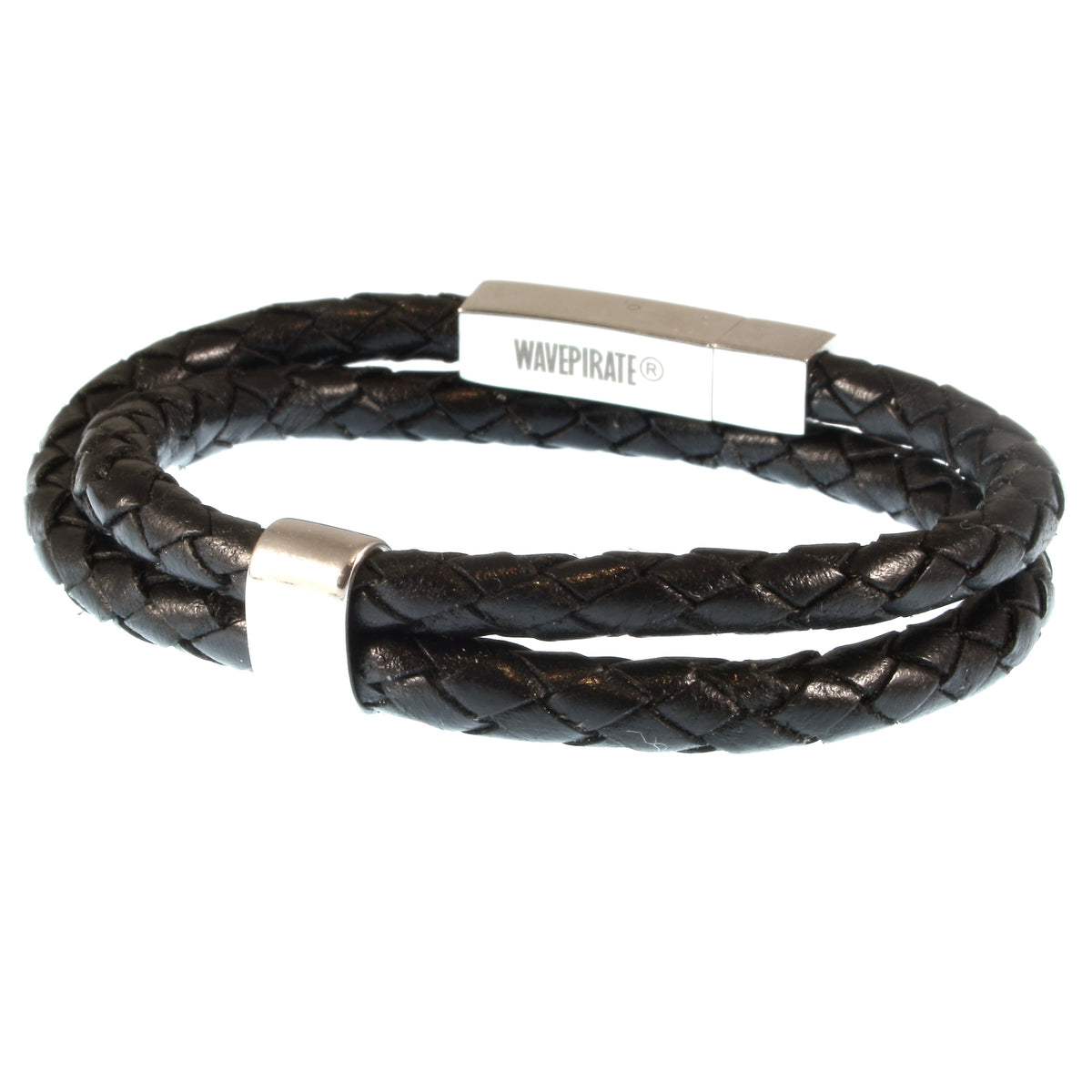 lederarmband-herren-damen-schwarz-two-geflochten-Edelstahlverschluss-hinten-wavepirate-shop-f