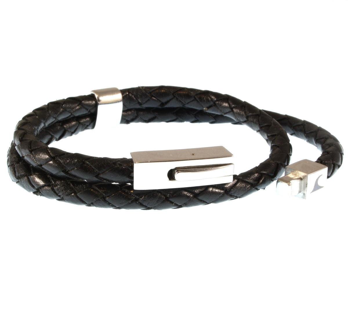 lederarmband-herren-damen-schwarz-two-geflochten-Edelstahlverschluss-offen-wavepirate-shop-f