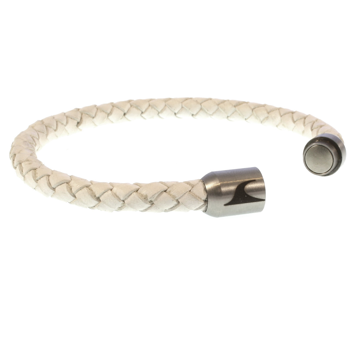 lederarmband-herren-damen-weiss-silber-sylt-geflochten-Edelstahlverschluss-offen-wavepirate-shop-f