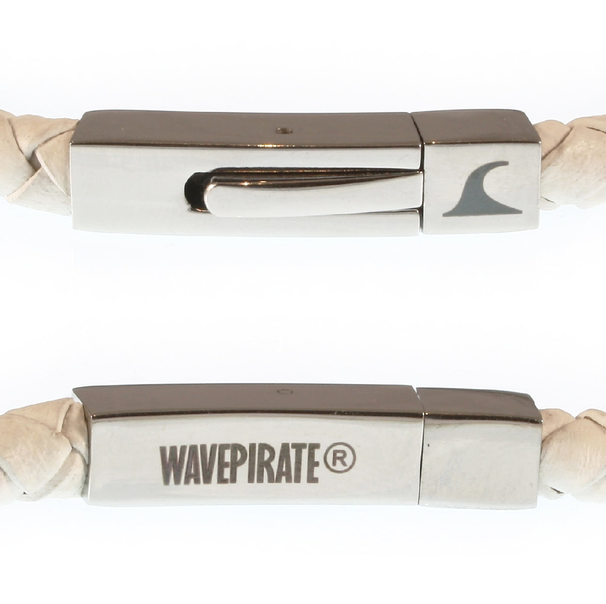 lederarmband-herren-damen-weiss-two-geflochten-Edelstahlverschluss-detail-wavepirate-shop-f