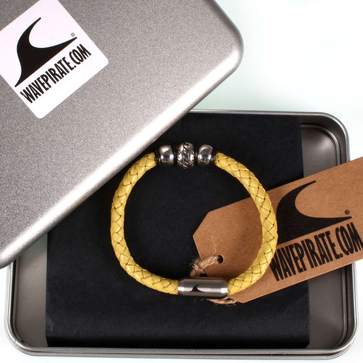 lederarmband-herren-gelb-silber-steel-geflochten--Edelstahlverschluss-geschenkverpackung-wavepirate-shop-f