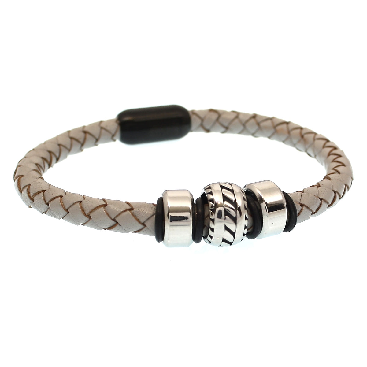 lederarmband-herren-grau-schwarz-steel-geflochten-Edelstahlverschluss-vorn-wavepirate-shop-f