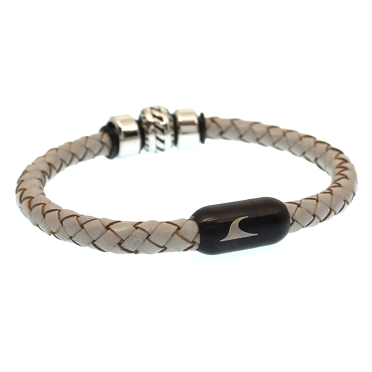 lederarmband-herren-grau-schwarz-steel-geflochten-Edelstahlverschluss-vorn-wavepirate-shop-f2