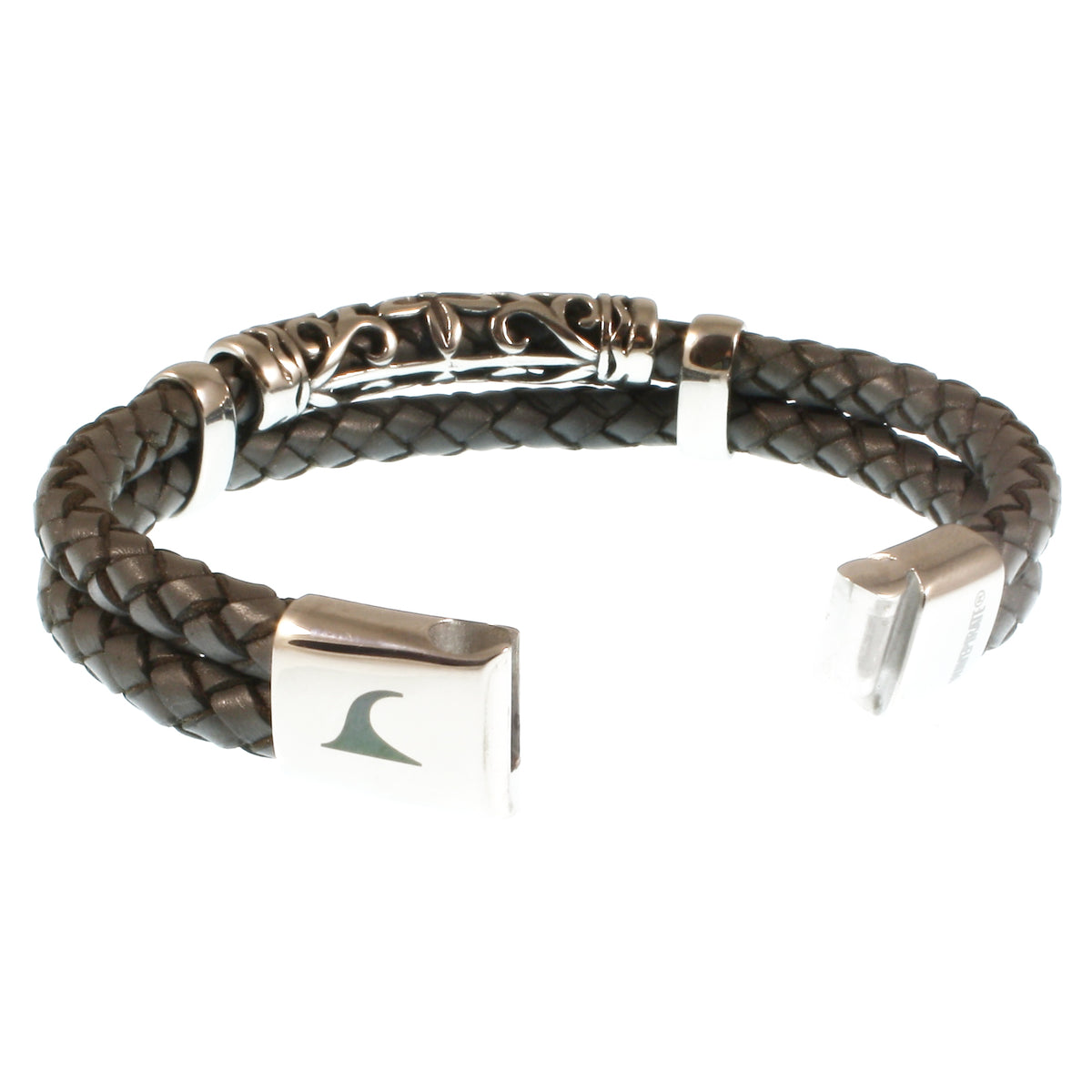 lederarmband-herren-grau-xo-geflochten-Edelstahlverschluss-offen-wavepirate-shop-f