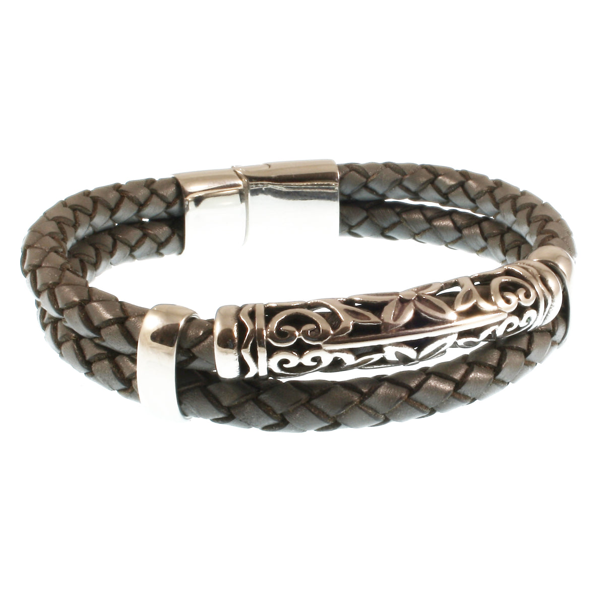lederarmband-herren-grau-xo-geflochten-Edelstahlverschluss-vorn-wavepirate-shop-f