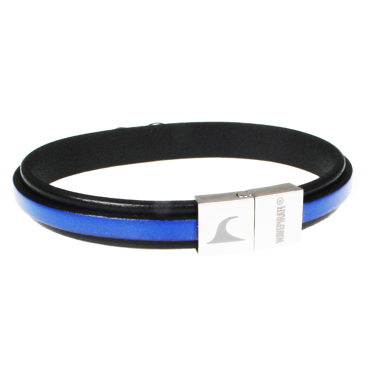 lederarmband-herren-schwarz-blau-infinity-Edelstahlverschluss-hinten-wavepirate-shop