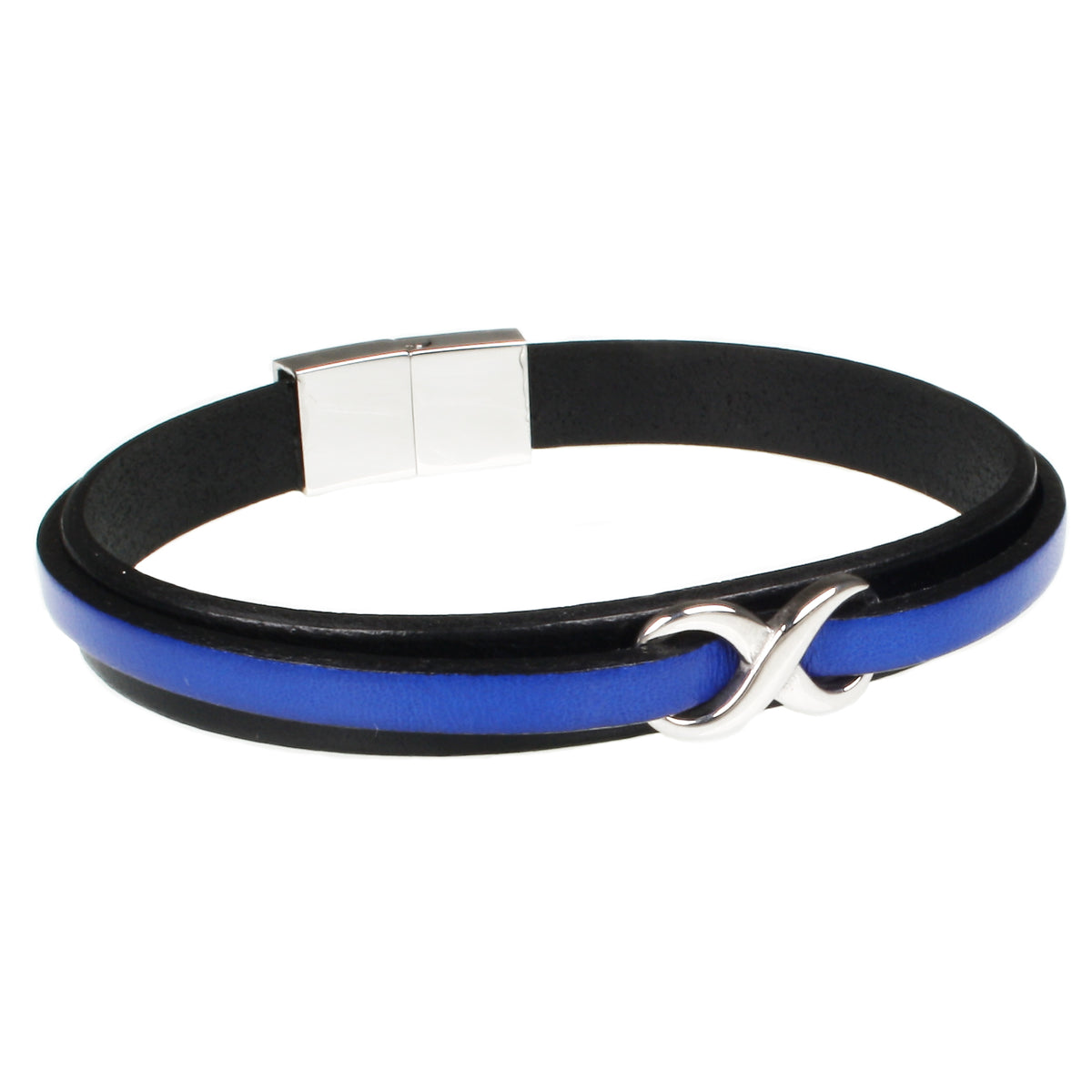 lederarmband-herren-schwarz-blau-infinity-Edelstahlverschluss-vorn-wavepirate-shop