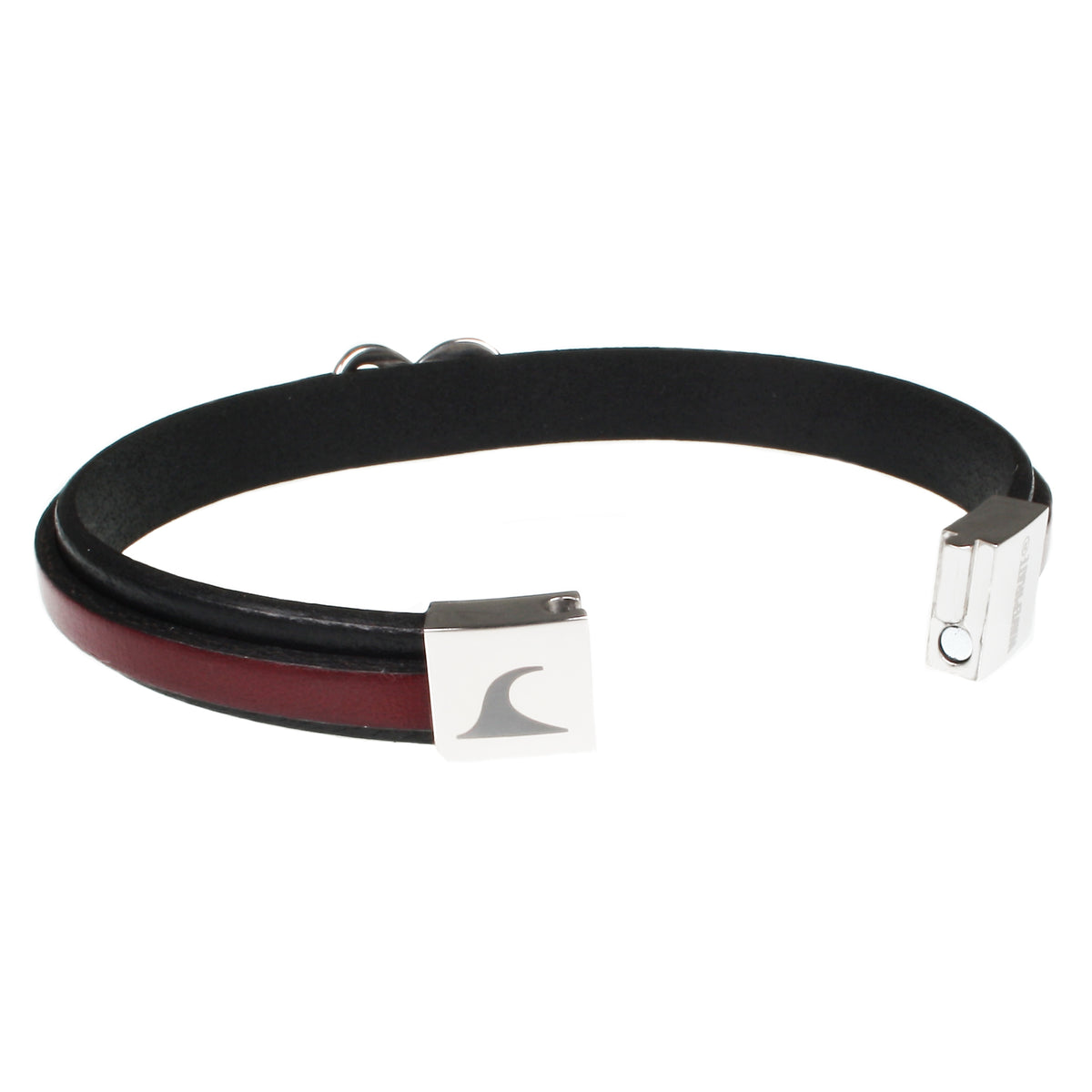 lederarmband-herren-schwarz-bordeaux-infinity-Edelstahlverschluss-offen-wavepirate-shop