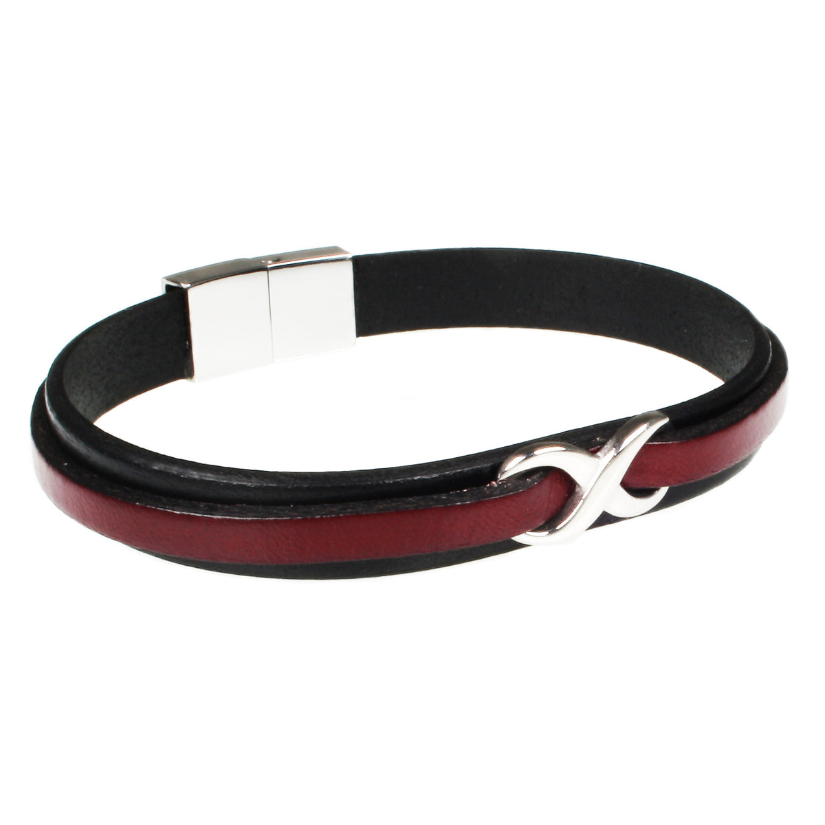 lederarmband-herren-schwarz-bordeaux-infinity-Edelstahlverschluss-vorn-wavepirate-shop