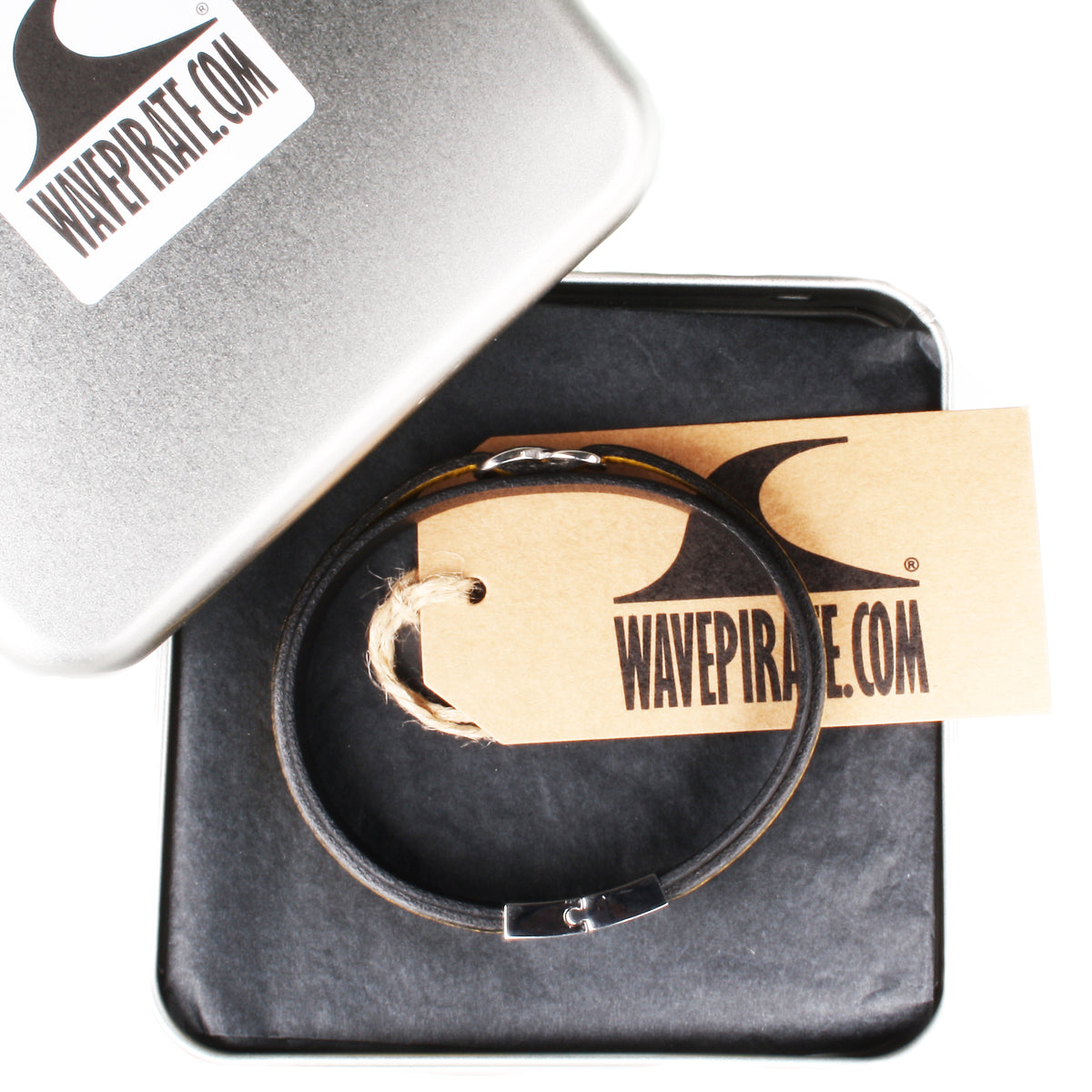 lederarmband-herren-schwarz-gelb-infinity-Edelstahlverschluss-geschenkverpackung-wavepirate-shop