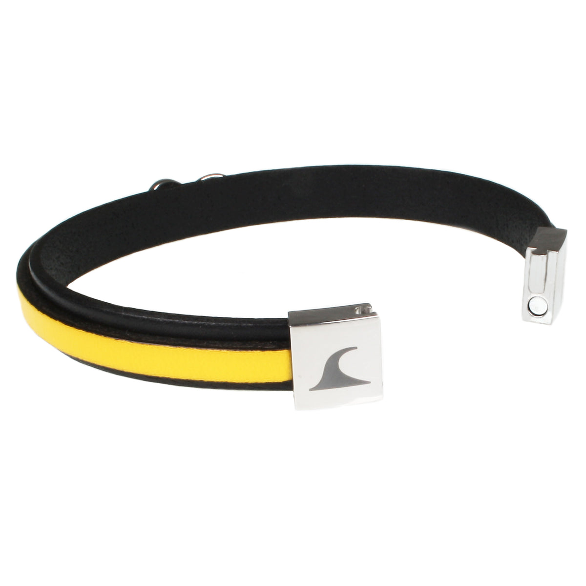 lederarmband-herren-schwarz-gelb-infinity-Edelstahlverschluss-offen-wavepirate-shop