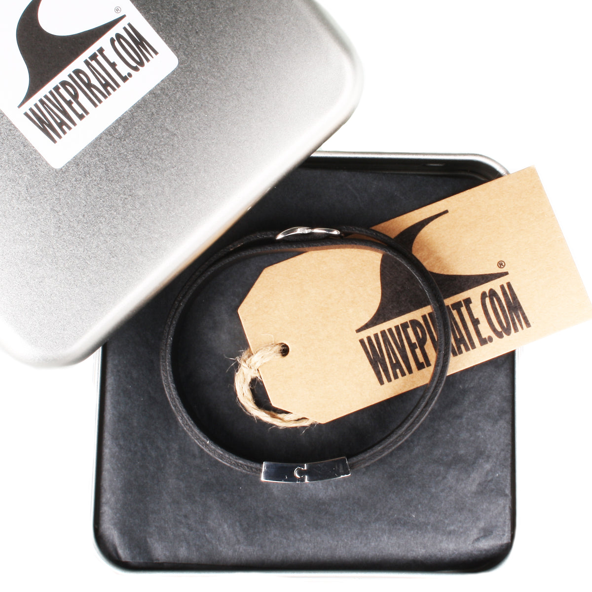 lederarmband-herren-schwarz-grau-infinity-Edelstahlverschluss-geschenkverpackung-wavepirate-shop