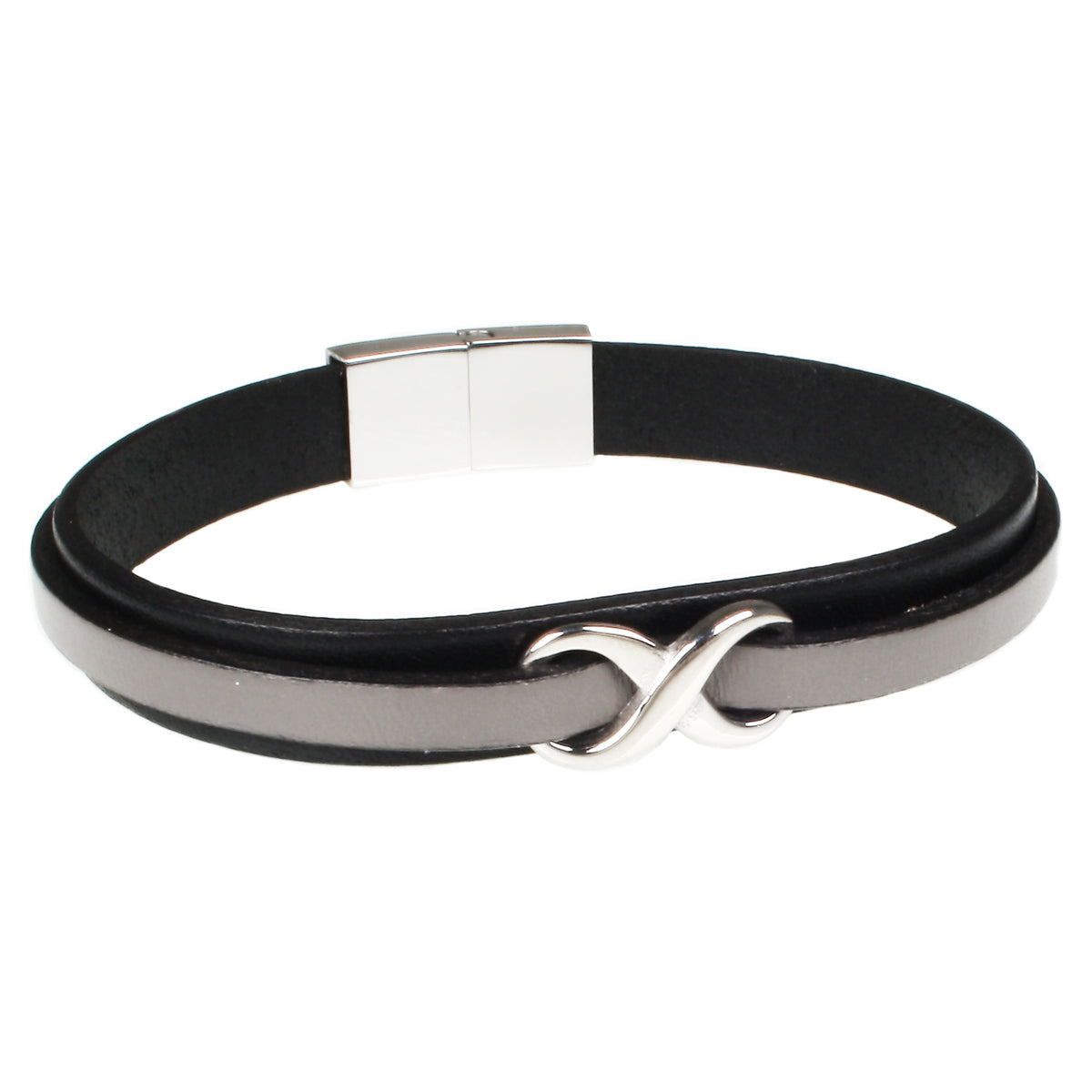 lederarmband-herren-schwarz-grau-infinity-Edelstahlverschluss-vorn-wavepirate-shop