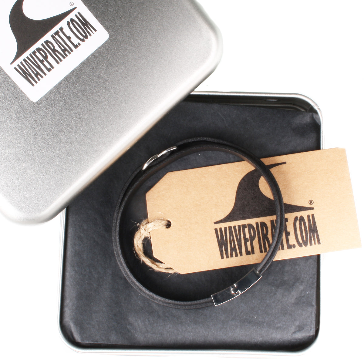 lederarmband-herren-schwarz-schwarz-infinity-Edelstahlverschluss-geschenkverpackung-wavepirate-shop