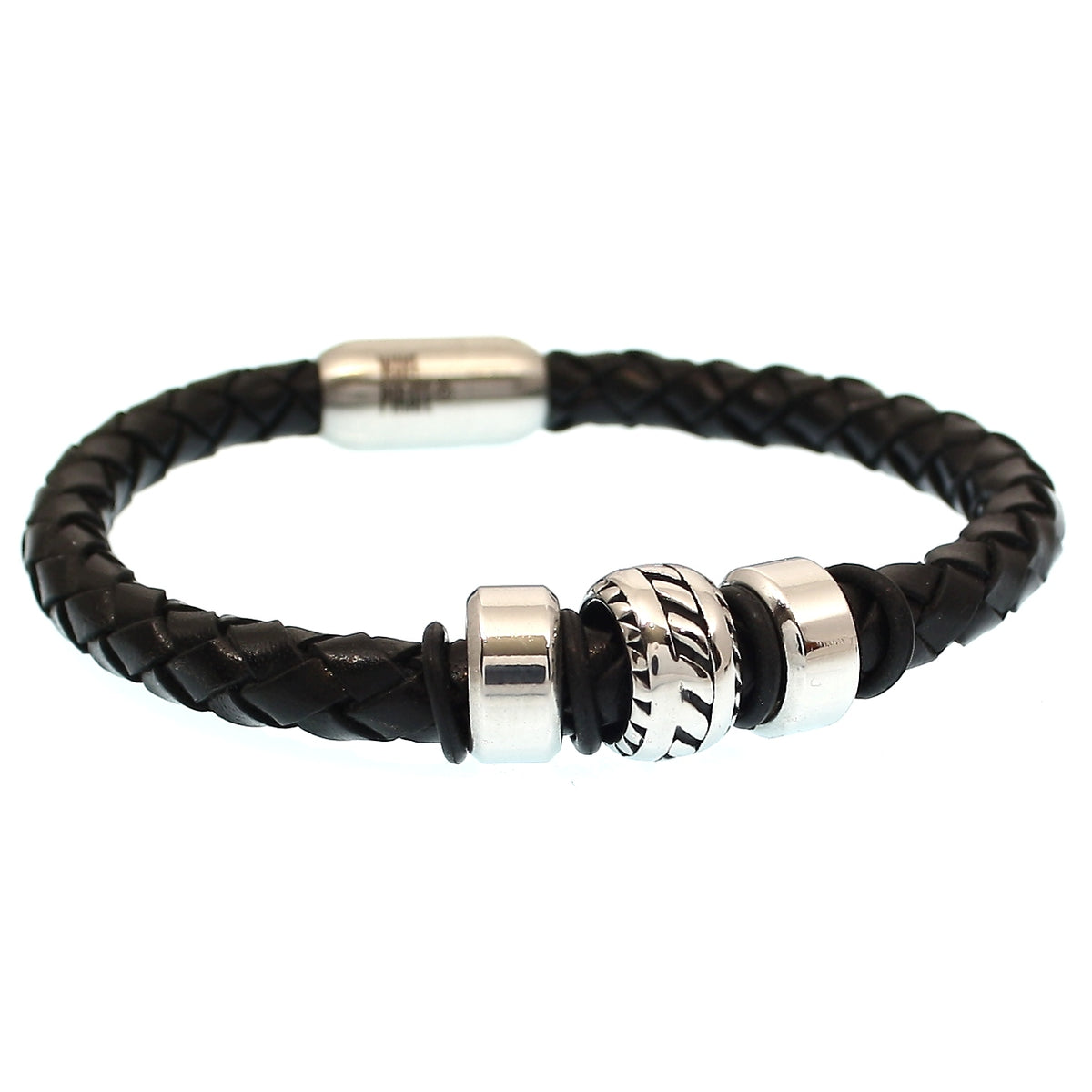 lederarmband-herren-schwarz-silber-steel-geflochten-Edelstahlverschluss-hinten-wavepirate-shop-f