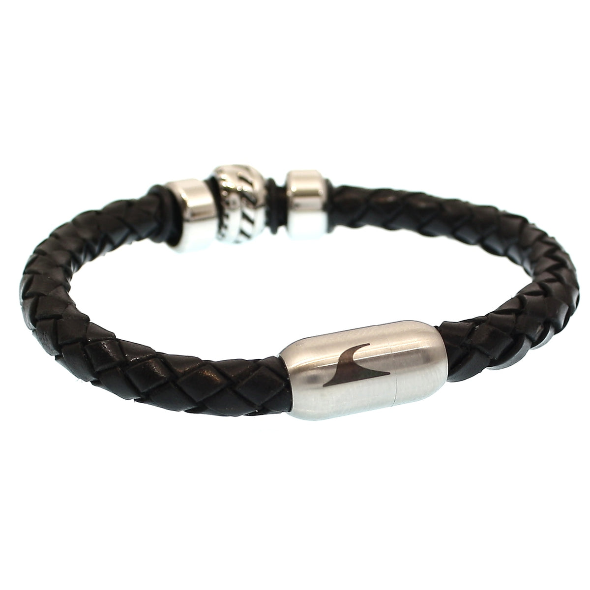 lederarmband-herren-schwarz-silber-steel-geflochten-Edelstahlverschluss-vorn-wavepirate-shop-f