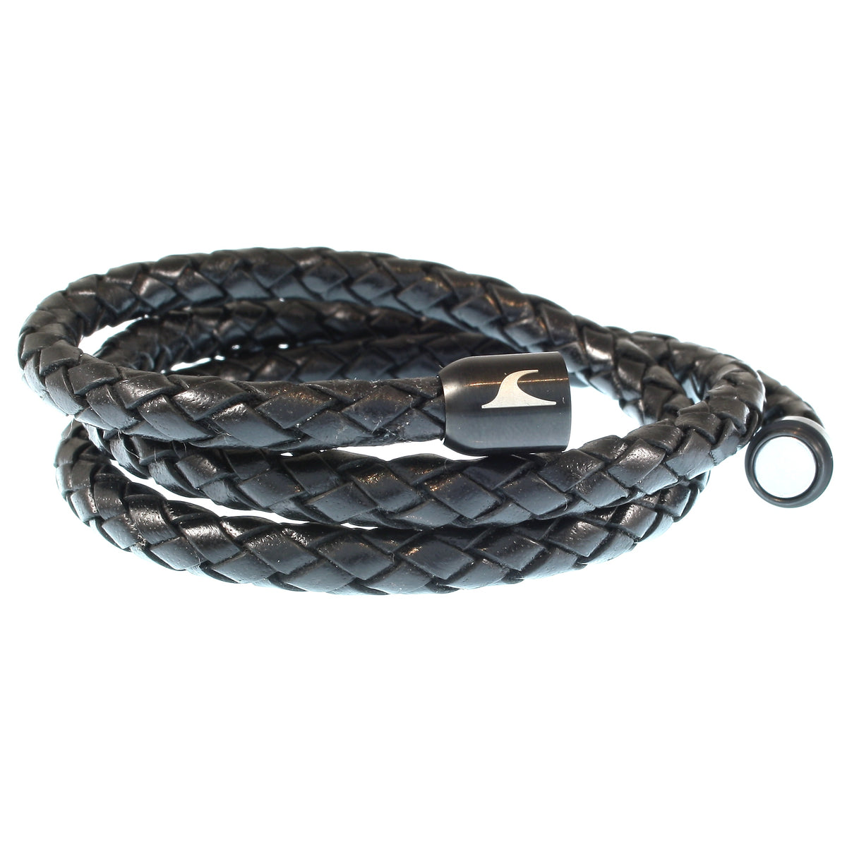 lederarmband-herren-schwarz-sw-storm-geflochten-Edelstahlverschluss-offen-wavepirate-shop-f