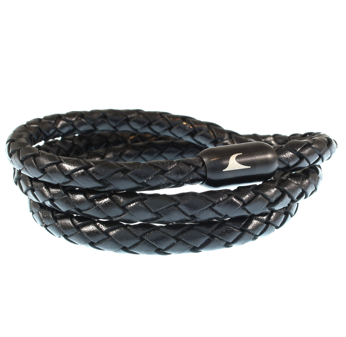 lederarmband-herren-schwarz-sw-storm-geflochten-Edelstahlverschluss-vorn-wavepirate-shop-f