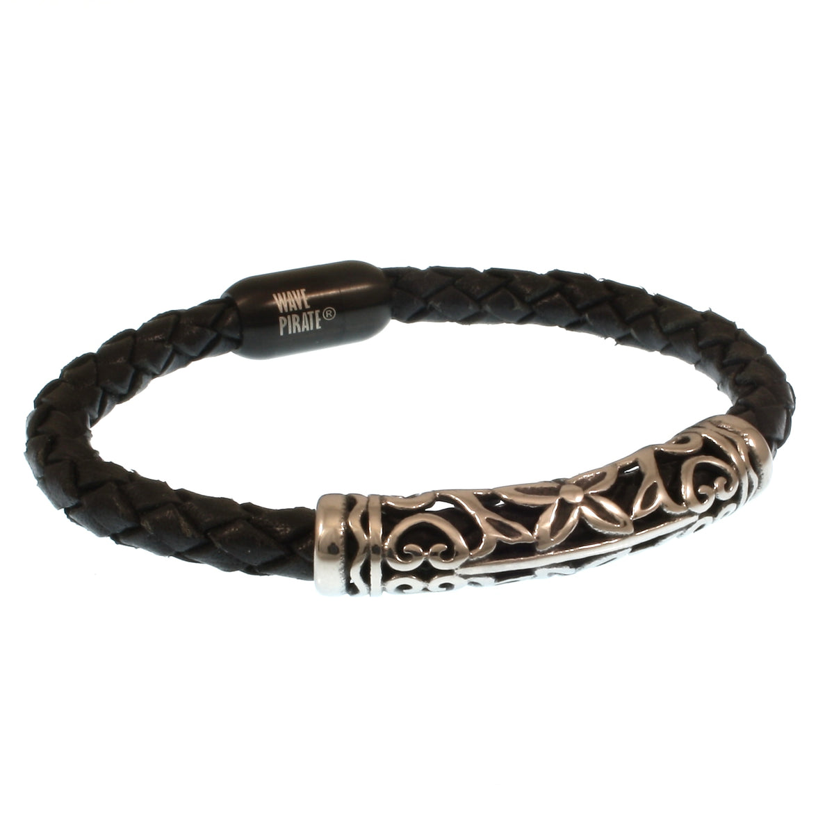 lederarmband-herren-schwarz-sw-sylt-xo-geflochten-Edelstahlverschluss-vorn-wavepirate-shop-f