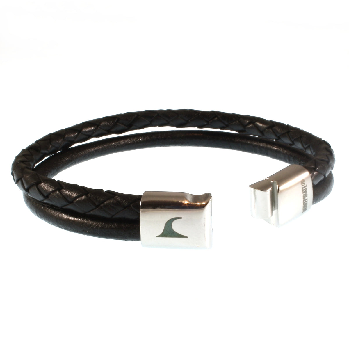 lederarmband-herren-schwarz-swell-geflochten-Edelstahlverschluss-offen-wavepirate-shop-mx