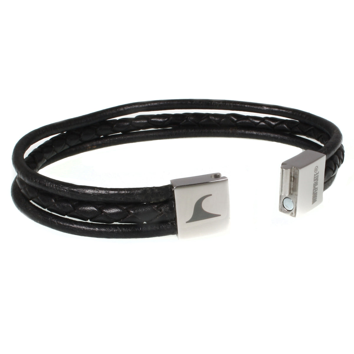 lederarmband-herren-schwarz-trio-geflochten-Edelstahlverschluss-offen-wavepirate-shop-f