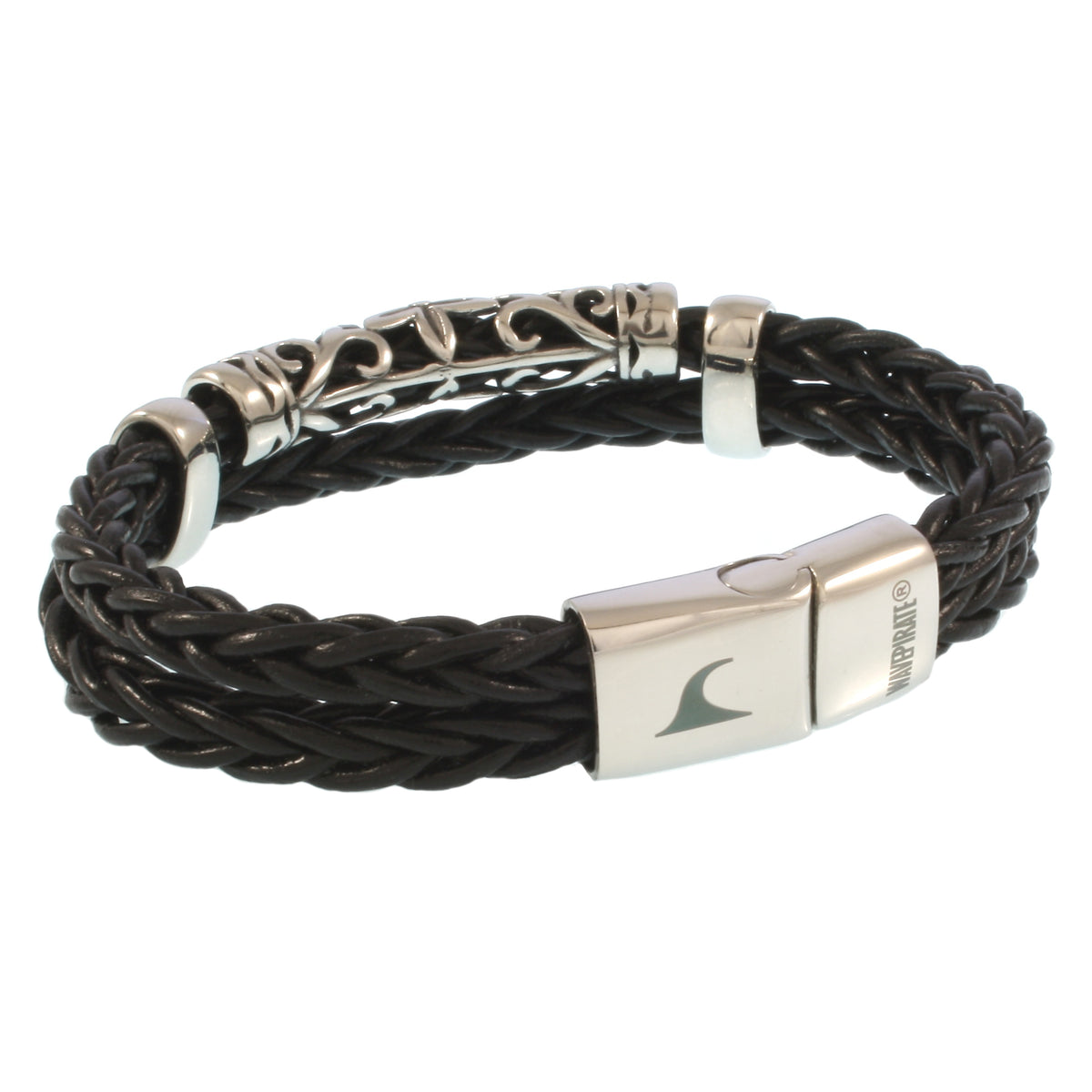 lederarmband-herren-schwarz-xo-geflochten-Edelstahlverschluss-hinten-wavepirate-shop-z8
