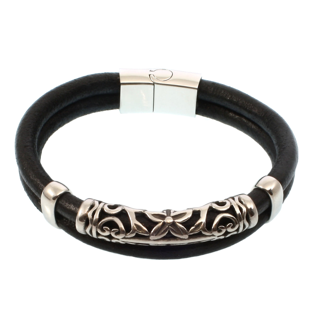 lederarmband-herren-schwarz-xo-massiv-Edelstahlverschluss-vorn-wavepirate-shop-r-1
