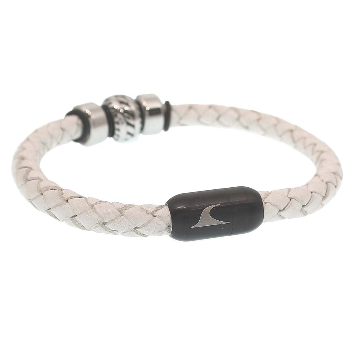 lederarmband-herren-weiss-schwarz-steel-geflochten-Edelstahlverschluss-vorn-wavepirate-shop-f